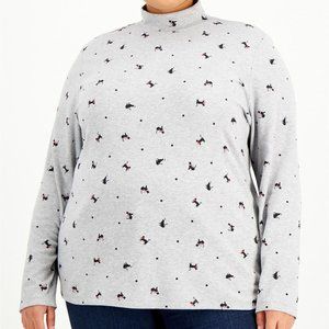 3X Plus Size Kitty Holiday Top Karen Scott Long Sleeve Cotton Blend